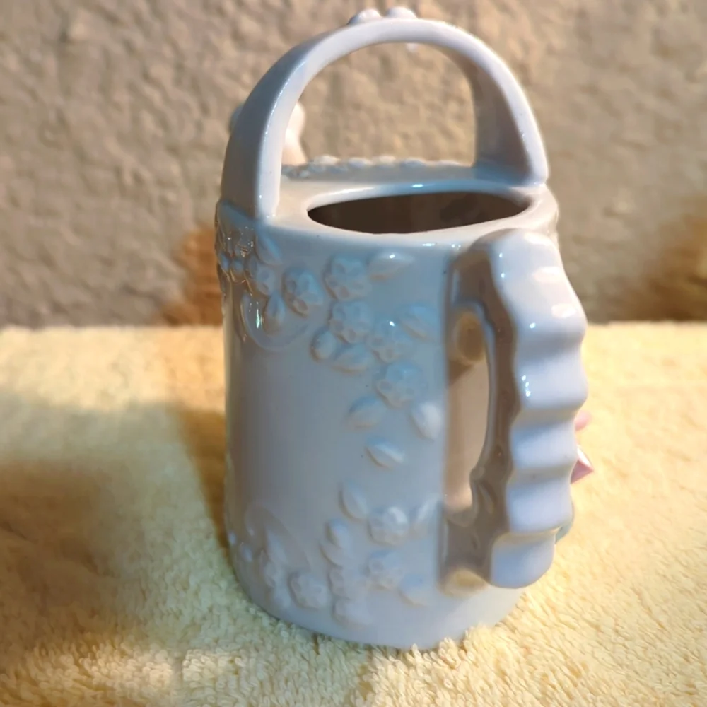 Vintage 1950's 3D Vase Pink Roses Ribbed Watering Can Japan Gold Trim
